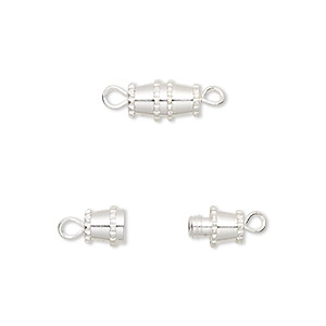 Clasp, barrel, silver-finished brass, 10x5mm. Sold per pkg of 10.