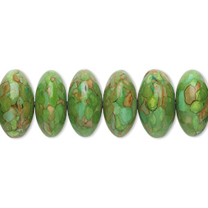Bead, mosaic &quot;turquoise&quot; (magnesite) (dyed / assembled), green, 12x6mm-14x8mm rondelle, B grade, Mohs hardness 3-1/2 to 4. Sold per 15-1/2&quot; to 16&quot; strand.