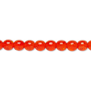 Bead, Czech crackle glass druk, orange, 6mm round. Sold per 15-1/2&quot; to 16&quot; strand, approximately 65 beads.