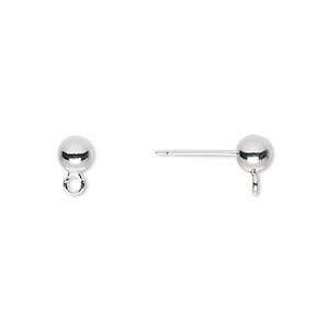 Earstud, silver-plated brass and stainless steel, 5mm ball with closed loop. Sold per pkg of 50 pairs.