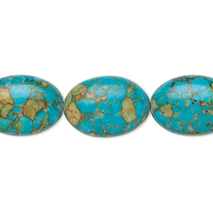 Bead, mosaic &quot;turquoise&quot; (magnesite) (dyed / assembled), blue, 18x13mm oval, B grade, Mohs hardness 3-1/2 to 4. Sold per 15-1/2&quot; to 16&quot; strand.