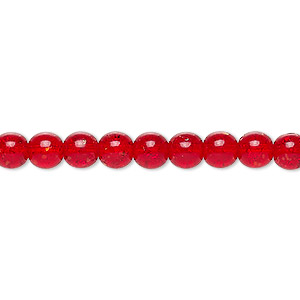 Bead, Czech crackle glass druk, ruby red, 6mm round. Sold per 15-1/2&quot; to 16&quot; strand, approximately 65 beads.