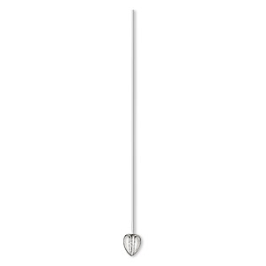 Head pin, antiqued sterling silver, 2-1/2 inches with 7x5mm heart, 21 gauge. Sold per pkg of 6.