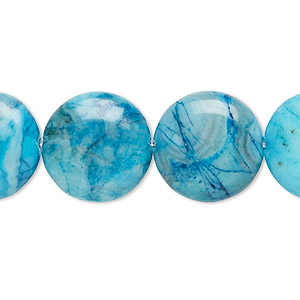 Bead, crazy lace agate (dyed), light to dark blue, 16mm flat round, B grade, Mohs hardness 6-1/2 to 7. Sold per 15-1/2&quot; to 16&quot; strand.