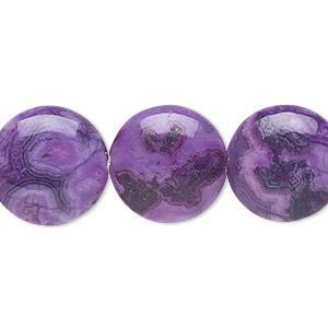 Bead, crazy lace agate (dyed), purple, 16mm puffed flat round, B grade, Mohs hardness 6-1/2 to 7. Sold per 15-1/2&quot; to 16&quot; strand.