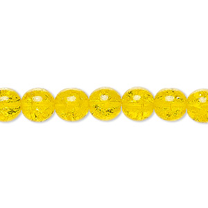 Bead, Czech crackle glass druk, yellow, 8mm round. Sold per 15-1/2&quot; to 16&quot; strand, approximately 50 beads.
