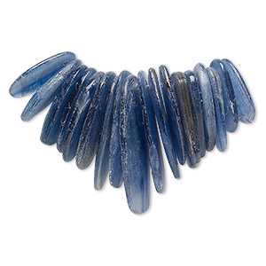 Bead, blue kyanite (natural), 22x2mm-42x2mm graduated large hand-cut stick, 10-16mm wide, B- grade, Mohs hardness 4 to 7-1/2. Sold per 2-inch strand, approximately 15-20 beads.