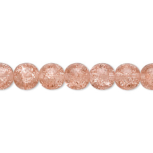 Bead, Czech crackle glass druk, pink, 8mm round. Sold per 15-1/2&quot; to 16&quot; strand, approximately 50 beads.