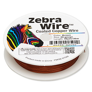 Wire, Zebra Wire&#153;, color-coated copper, brown, round, 28 gauge. Sold per 40-yard spool.