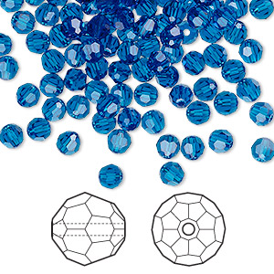 Bead, Crystal Passions&reg;, Capri blue, 4mm faceted round (5000). Sold per pkg of 144 (1 gross).
