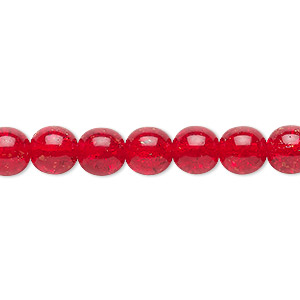 Bead, Czech crackle glass druk, ruby red, 8mm round. Sold per 15-1/2&quot; to 16&quot; strand, approximately 50 beads.
