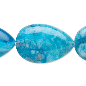 Bead, crazy lace agate (dyed), blue, 30x20mm teardrop, B grade, Mohs hardness 6-1/2 to 7. Sold per 8-inch strand.