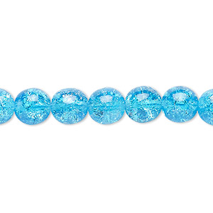 Bead, Czech crackle glass druk, turquoise blue, 8mm round. Sold per 15-1/2&quot; to 16&quot; strand, approximately 50 beads.