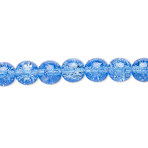 Bead, Czech crackle glass druk, blue, 8mm round. Sold per 15-1/2&quot; to 16&quot; strand, approximately 50 beads.