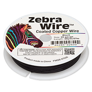 Wire, Zebra Wire&#153;, color-coated copper, black, round, 26 gauge. Sold per 30-yard spool.