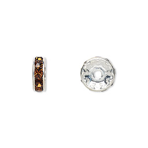 Bead, crystal and silver-plated brass, Crystal Passions&reg;, smoked topaz, 10x3.5mm rondelle (77510). Sold per pkg of 4.