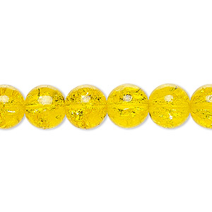 Bead, Czech crackle glass druk, yellow, 10mm round. Sold per 15-1/2&quot; to 16&quot; strand.