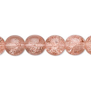 Bead, Czech crackle glass druk, translucent pink, 10mm round. Sold per 15-1/2&quot; to 16&quot; strand.