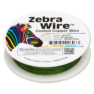 Wire, Zebra Wire&#153;, color-coated copper, green, round, 26 gauge. Sold per 30-yard spool.