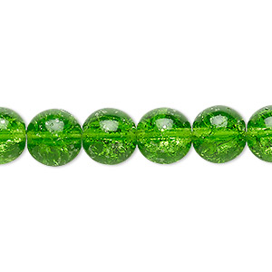Bead, Czech crackle glass druk, translucent green, 10mm round. Sold per 15-1/2&quot; to 16&quot; strand.
