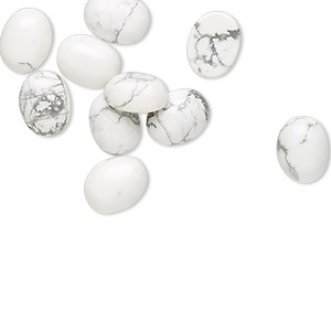 Cabochon, white howlite (natural), 9x7mm calibrated oval, B grade, Mohs hardness 3 to 3-1/2. Sold per pkg of 10.