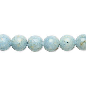 Bead, riverstone (dyed), sky blue, 8mm round, B grade, Mohs hardness 3-1/2. Sold per 15-1/2&quot; to 16&quot; strand.