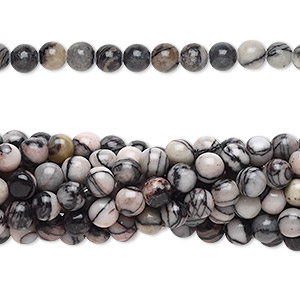 Bead, black silk stone (natural), 4mm round, C grade, Mohs hardness 4. Sold per pkg of (10) 15-1/2&quot; to 16&quot; strands.