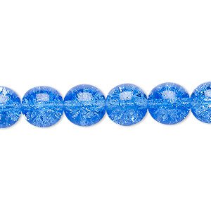 Bead, Czech crackle glass druk, blue, 10mm round. Sold per 15-1/2&quot; to 16&quot; strand.