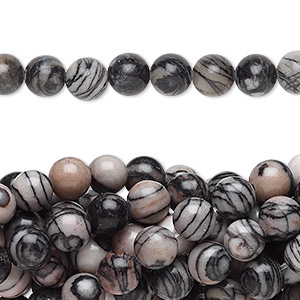 Bead, black silk stone (natural), 6mm round, C grade, Mohs hardness 4. Sold per pkg of (10) 15-1/2&quot; to 16&quot; strands.