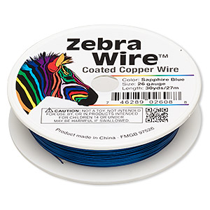 Wire, Zebra Wire&#153;, color-coated copper, sapphire blue, round, 26 gauge. Sold per 30-yard spool.