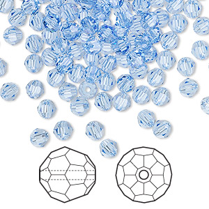 Bead, Crystal Passions&reg;, light sapphire, 4mm faceted round (5000). Sold per pkg of 144 (1 gross).