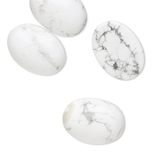 Cabochon, white howlite (natural), 18x13mm calibrated oval, B grade, Mohs hardness 3 to 3-1/2. Sold per pkg of 4.