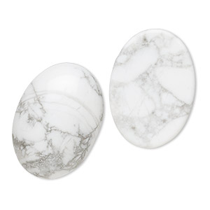 Cabochon, white howlite (natural), 25x18mm calibrated oval, B grade, Mohs hardness 3 to 3-1/2. Sold per pkg of 2.
