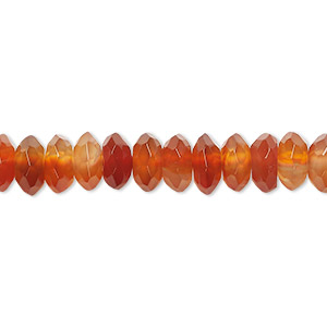 Bead, carnelian (dyed / heated), 8x5mm faceted rondelle, C grade, Mohs hardness 6-1/2 to 7. Sold per 15-1/2&quot; to 16&quot; strand.