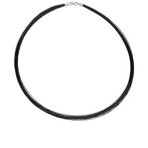Necklace, sterling silver and nylon-coated stainless steel, black, 48-50 strand, 18 inches with lobster claw clasp. Sold individually.