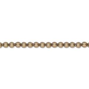 Pearl, Crystal Passions&reg;, antique brass, 3mm round (5810). Sold per pkg of 100.