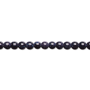 Bead, blue goldstone (glass) (man-made), 4mm round. Sold per 15-1/2&quot; to 16&quot; strand.