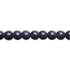 Bead, blue goldstone (glass) (man-made), 6mm round. Sold per 15-1/2&quot; to 16&quot; strand.