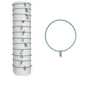 Bracelet, stretch, steel and silver-coated plastic, teal green, coil with multi-shape, 7 inches. Sold per pkg of 12.