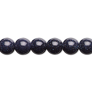 Bead, blue goldstone (glass) (man-made), 8mm round. Sold per 15-1/2&quot; to 16&quot; strand.