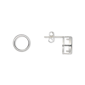 Earstud, Bezelite, sterling silver, 8mm 4-prong round setting. Sold per pair.