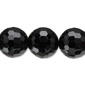 Bead, black onyx (dyed), 16mm faceted round, B grade, Mohs hardness 6-1/2 to 7. Sold per 15-1/2&quot; to 16&quot; strand.