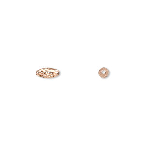Bead, clear-coated copper, 7x3mm twisted corrugated oval. Sold per pkg of 100.