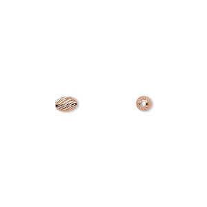 Bead, clear-coated copper, 5x3mm twisted corrugated oval. Sold per pkg of 100.