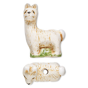 Bead, glazed ceramic, multicolored, 27x20mm hand-painted llama. Sold per pkg of 2.