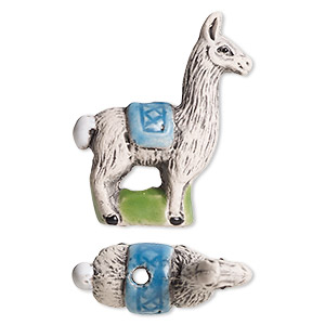 Bead, glazed ceramic, multicolored, 29x24mm hand-painted llama. Sold per pkg of 2.