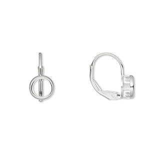 Ear wire, Bezelite, sterling silver, 14.5mm leverback with 6mm 4-prong round setting. Sold per pair.