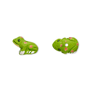 Bead, glazed ceramic, multicolored, 13x8mm hand-painted toad. Sold per pkg of 2.