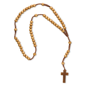 Rosary, wood and nylon cord, natural, 10x8mm rondelle and 40x23mm cross, 25 inches. Sold individually.