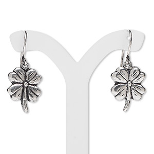 Earring, antiqued sterling silver, 16x13mm four-leaf clover with